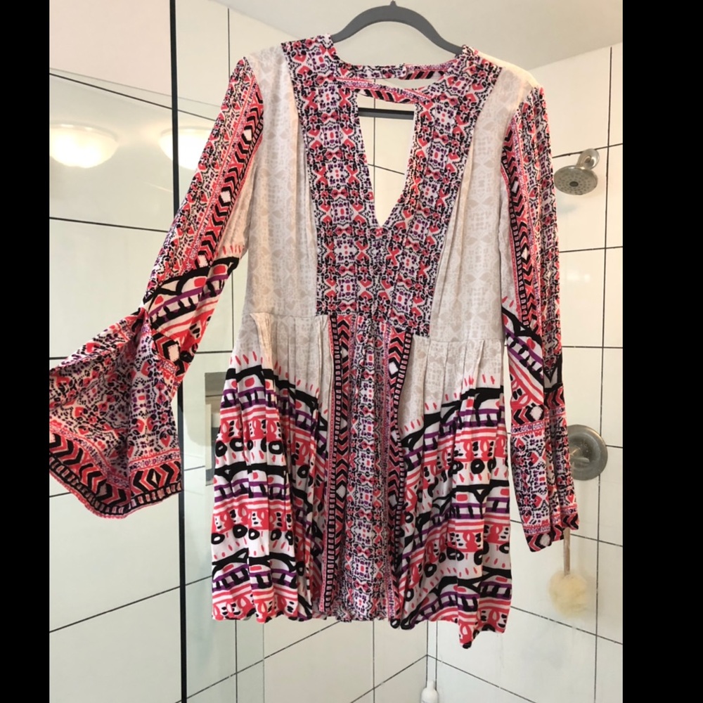 Free people long sleeve keyhole mini dress